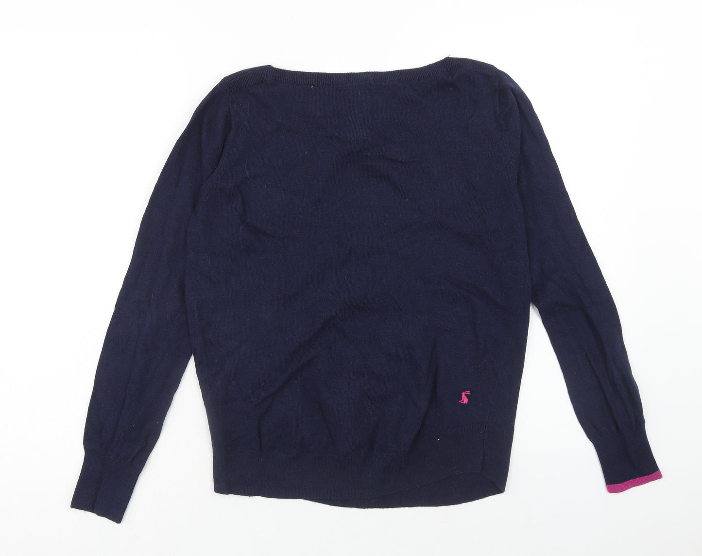 Joules Womens Blue Boat Neck Cotton Pullover Jumper Size 14 - Owl in Glasses