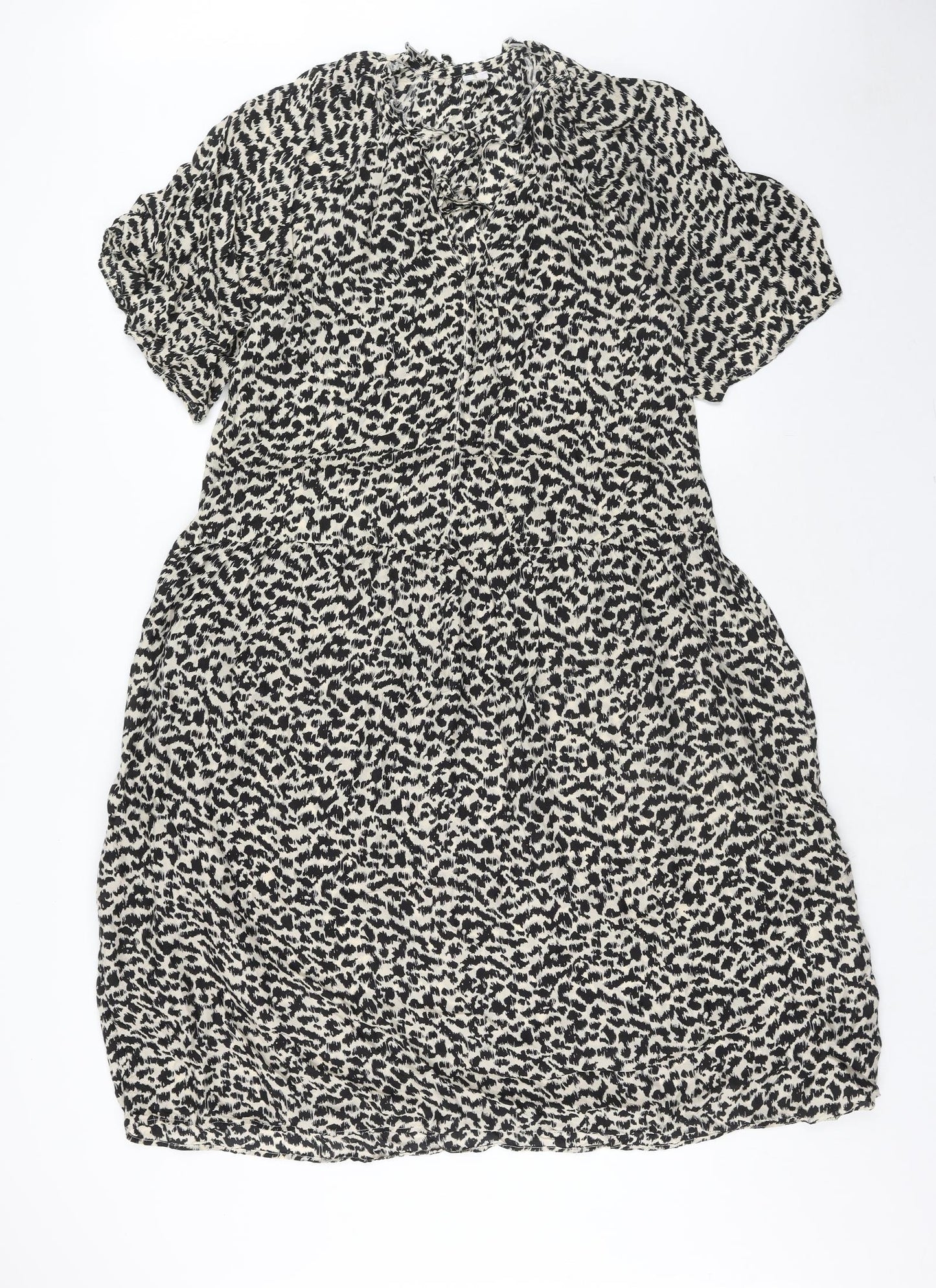 Arket Womens Brown Animal Print Cupro Trapeze & Swing Size 12 V-Neck Tie - Leopard Pattern
