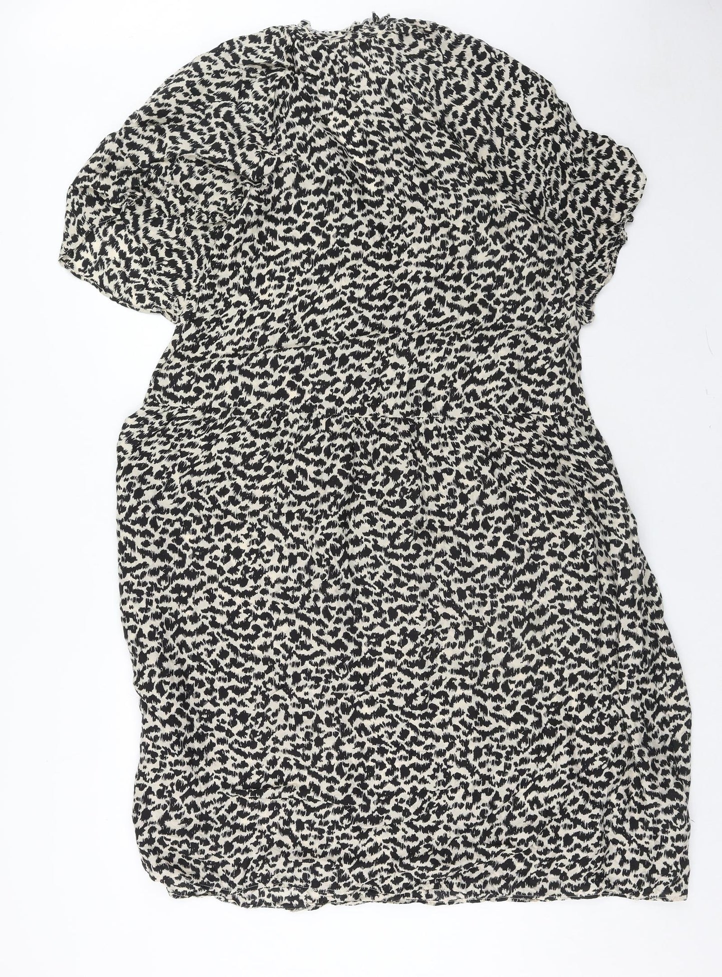 Arket Womens Brown Animal Print Cupro Trapeze & Swing Size 12 V-Neck Tie - Leopard Pattern