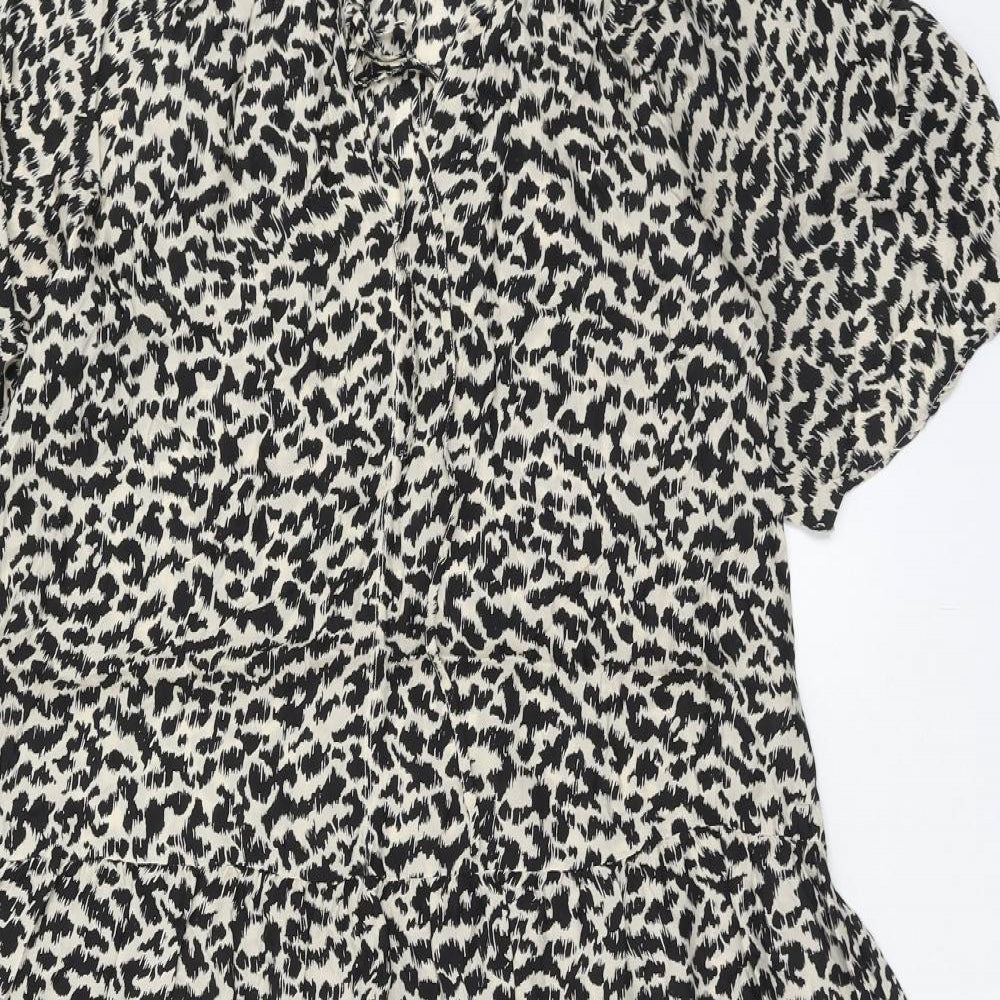 Arket Womens Brown Animal Print Cupro Trapeze & Swing Size 12 V-Neck Tie - Leopard Pattern