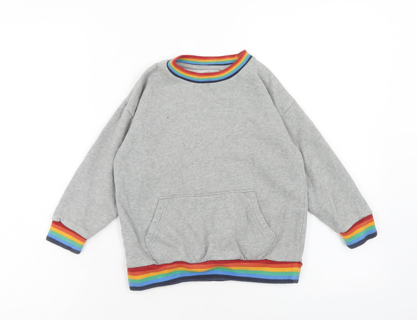 NEXT Boys Grey Cotton Pullover Sweatshirt Size 5-6 Years Pullover - Rainbow Strip Trim