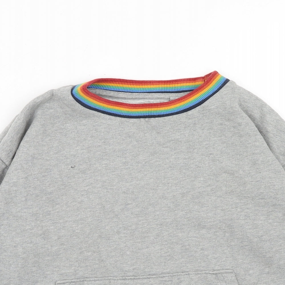 NEXT Boys Grey Cotton Pullover Sweatshirt Size 5-6 Years Pullover - Rainbow Strip Trim
