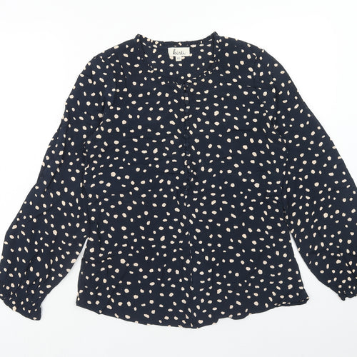 Kirei Womens Blue Geometric Viscose Basic Blouse Size XS Round Neck