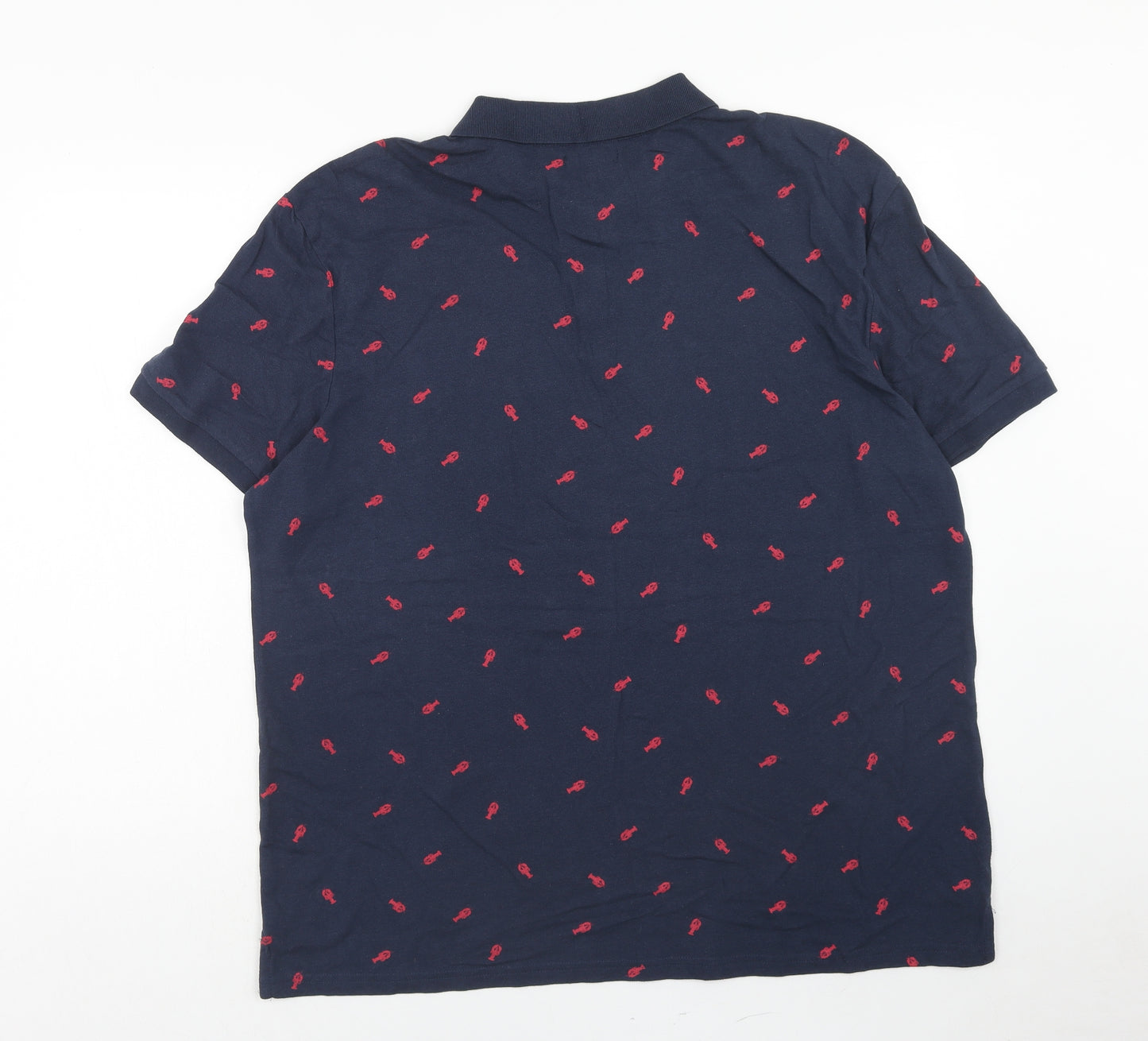 TU Mens Blue Geometric Cotton Polo Size XL Collared Button - Lobster