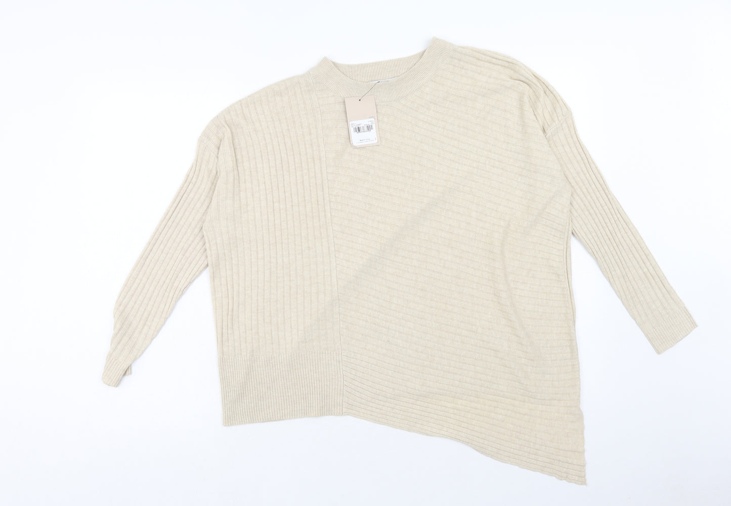 TU Womens Beige Round Neck Polyester Pullover Jumper Size 12 - Asymmetric