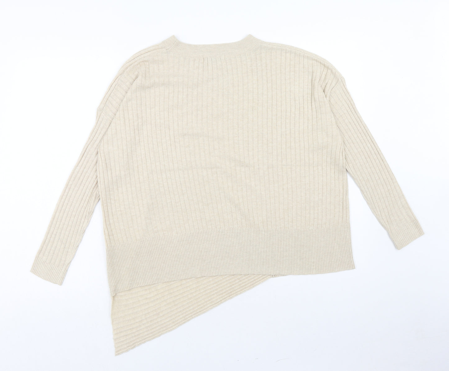 TU Womens Beige Round Neck Polyester Pullover Jumper Size 12 - Asymmetric