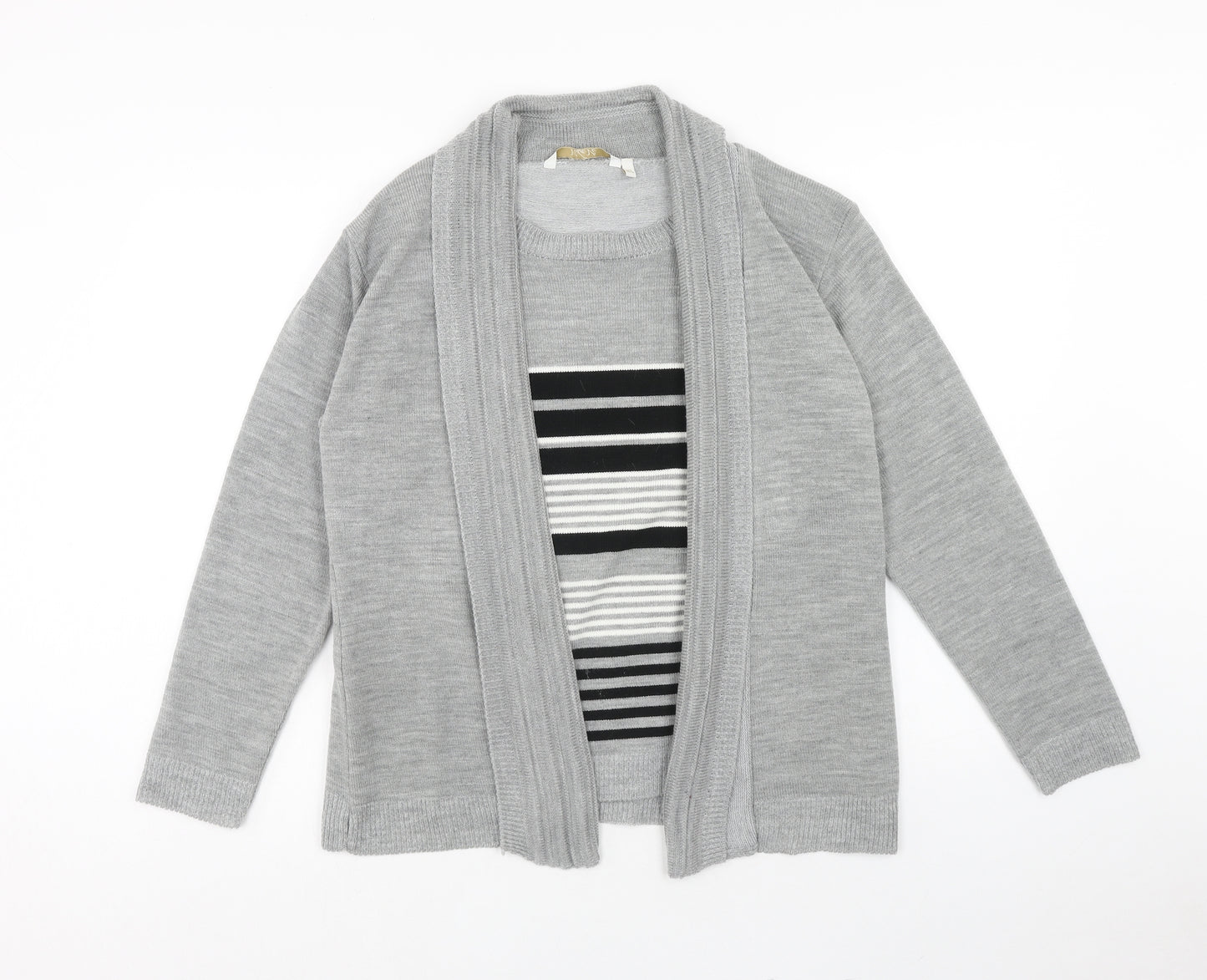 VIDA VI Womens Grey Scoop Neck Striped Acrylic Pullover Jumper Size M - Twin Set