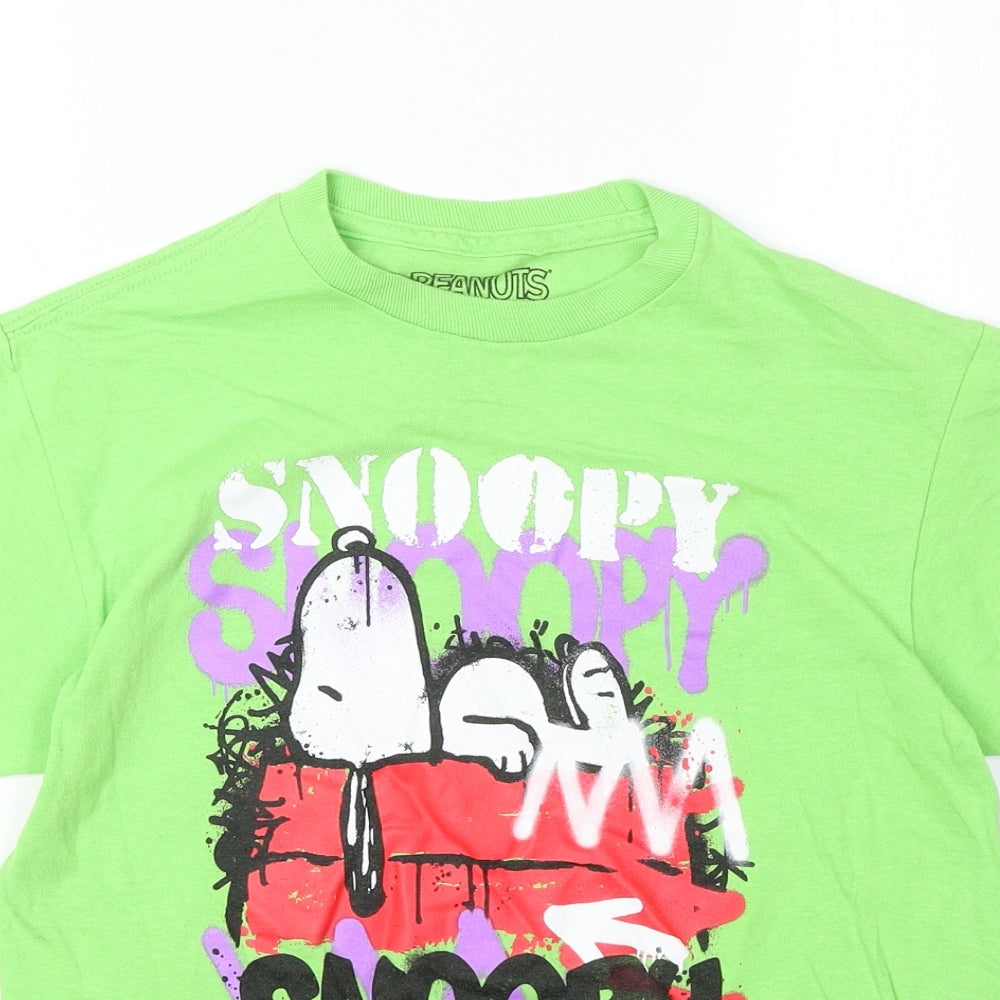 Peanuts Boys Green 100% Cotton Basic T-Shirt Size S Round Neck Pullover - Snoopy