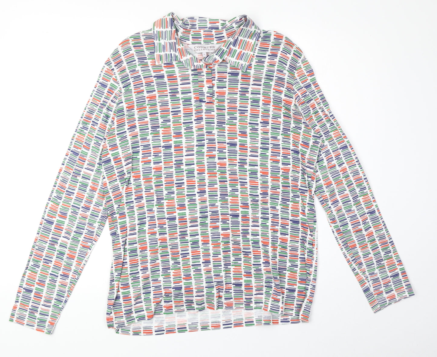 EWM Womens Multicoloured Geometric Polyester Basic Polo Size L Collared