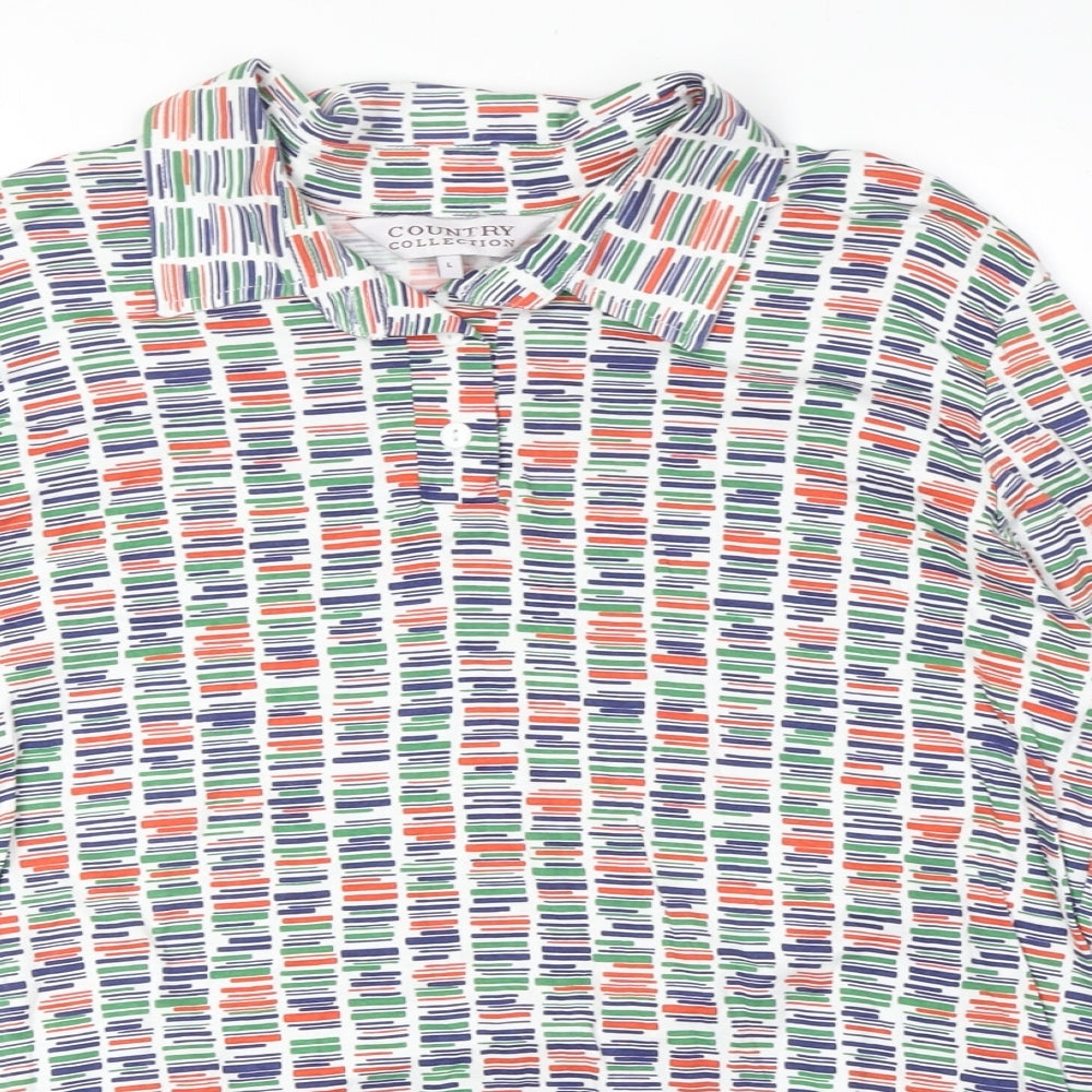 EWM Womens Multicoloured Geometric Polyester Basic Polo Size L Collared