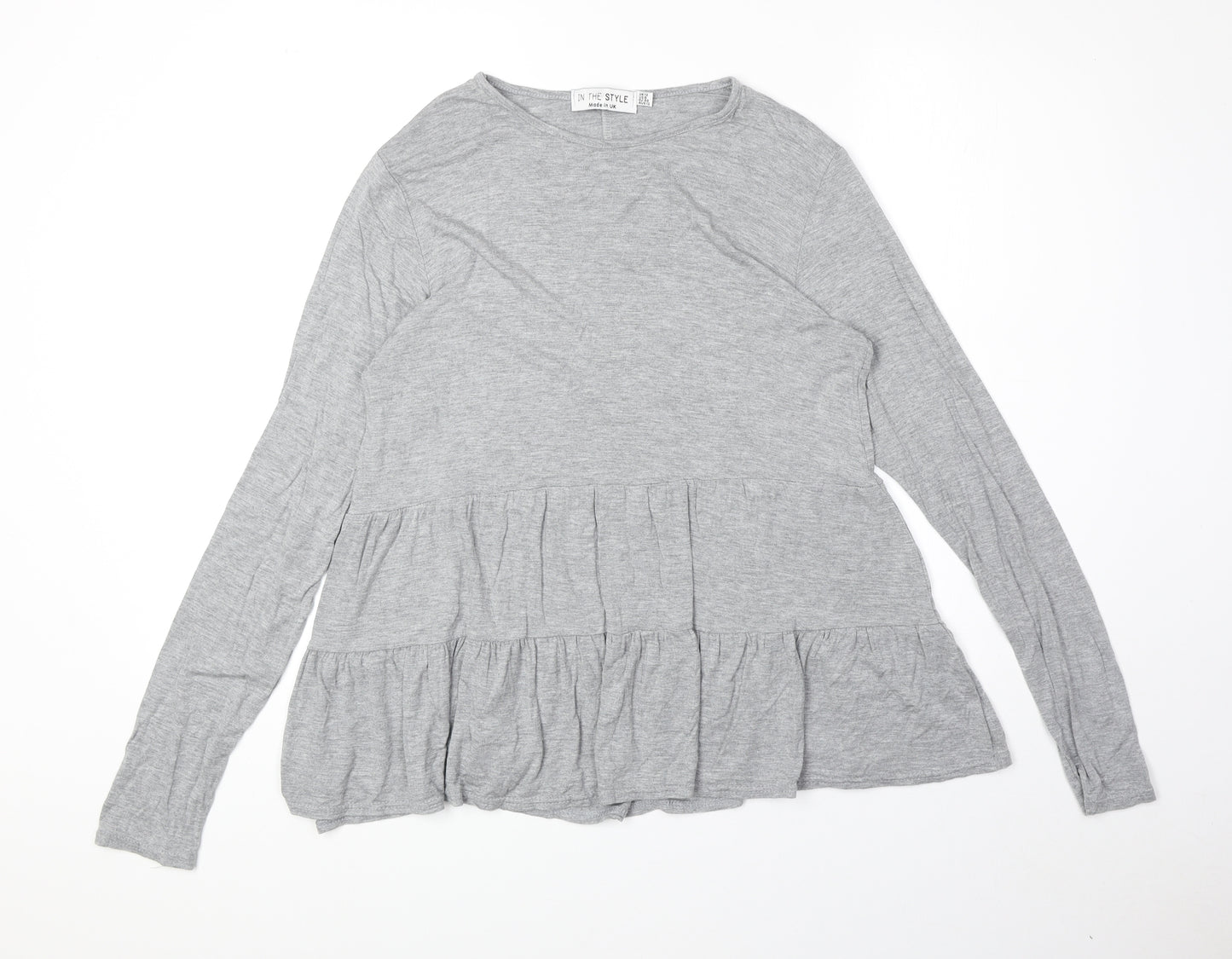 In the Style Womens Grey Viscose Basic T-Shirt Size 12 Round Neck