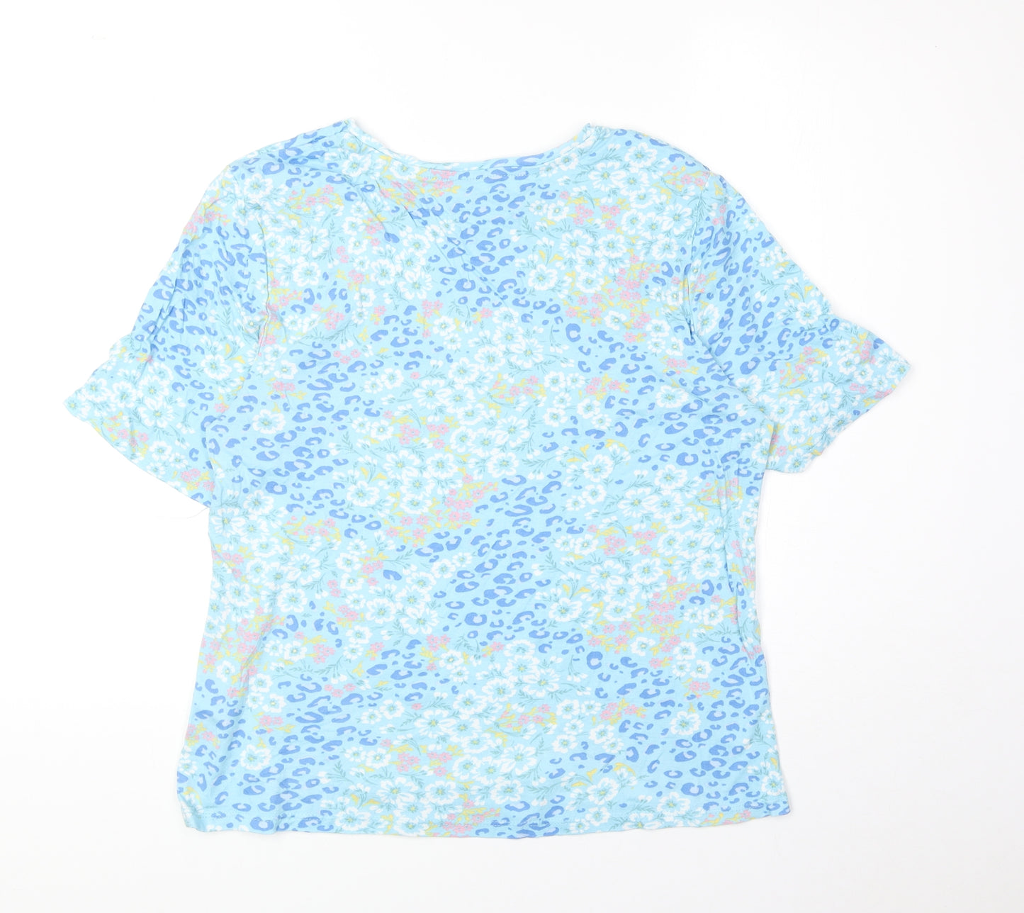 TU Womens Blue Geometric 100% Cotton Basic T-Shirt Size 18 Round Neck
