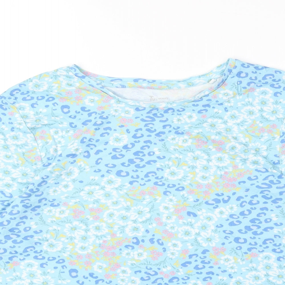 TU Womens Blue Geometric 100% Cotton Basic T-Shirt Size 18 Round Neck