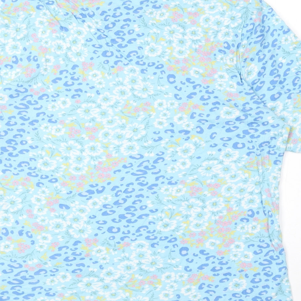 TU Womens Blue Geometric 100% Cotton Basic T-Shirt Size 18 Round Neck