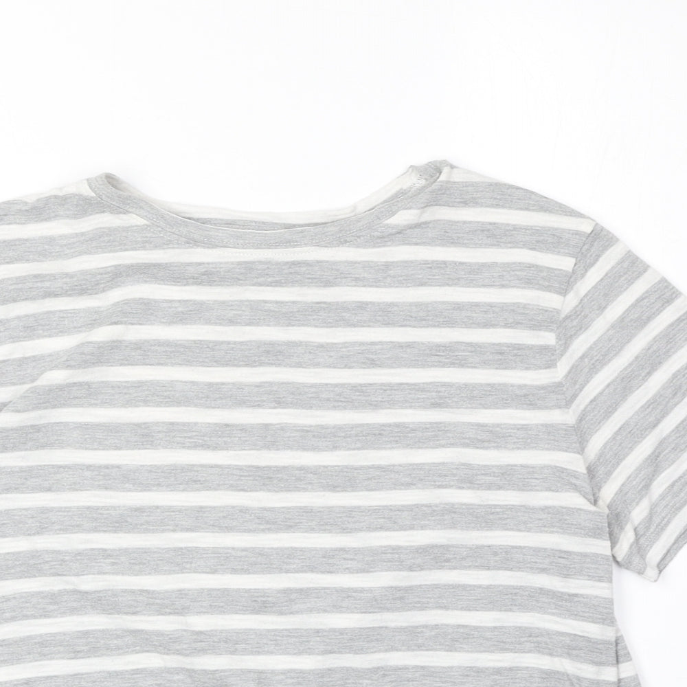 Superdry Womens Grey Striped Cotton Basic T-Shirt Size 12 Round Neck - Lace Detail