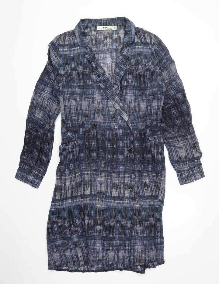 Hope Womens Blue Geometric 100% Cotton Jacket Dress Size 10 Collared Button