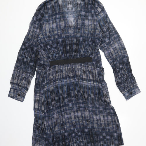 Hope Womens Blue Geometric 100% Cotton Jacket Dress Size 10 Collared Button