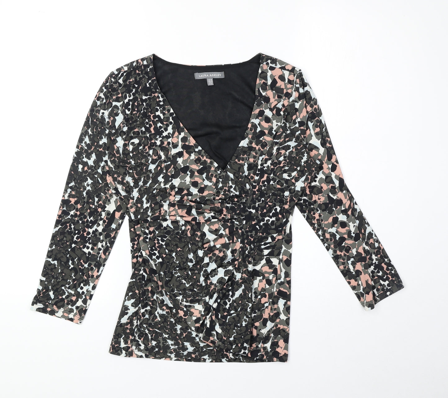 Laura Ashley Womens Multicoloured Animal Print Polyester Basic Blouse Size 10 V-Neck - Leopard Print