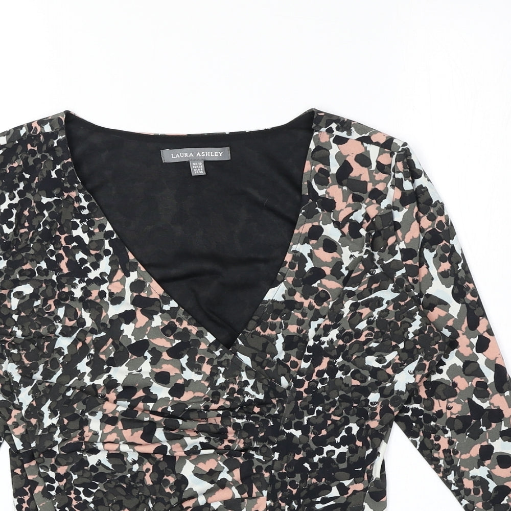 Laura Ashley Womens Multicoloured Animal Print Polyester Basic Blouse Size 10 V-Neck - Leopard Print