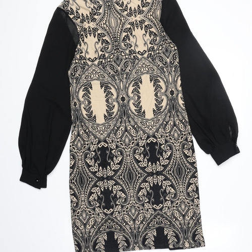 Debenhams Womens Black Geometric Polyester A-Line Size 12 Round Neck Pullover