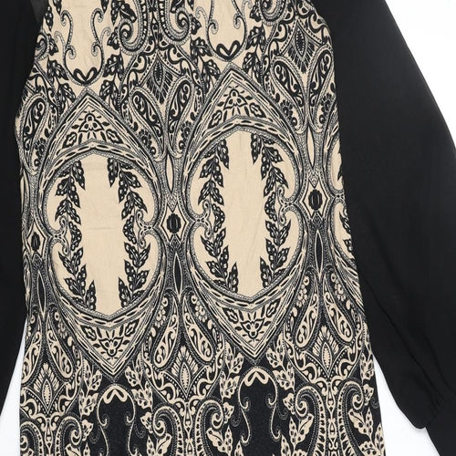 Debenhams Womens Black Geometric Polyester A-Line Size 12 Round Neck Pullover