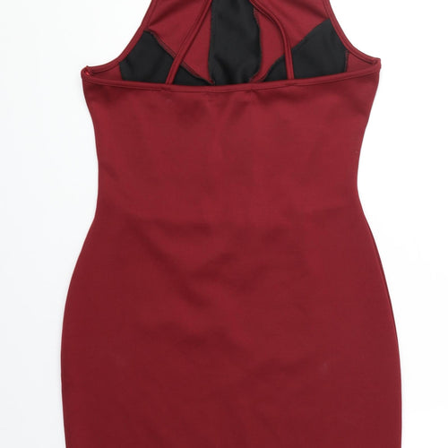 Boohoo Womens Red Floral Polyester Bodycon Size 10 Round Neck Pullover