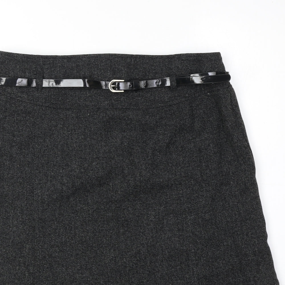 Atmosphere Womens Grey Polyester Swing Skirt Size 14 Zip - Belt Inlcuded