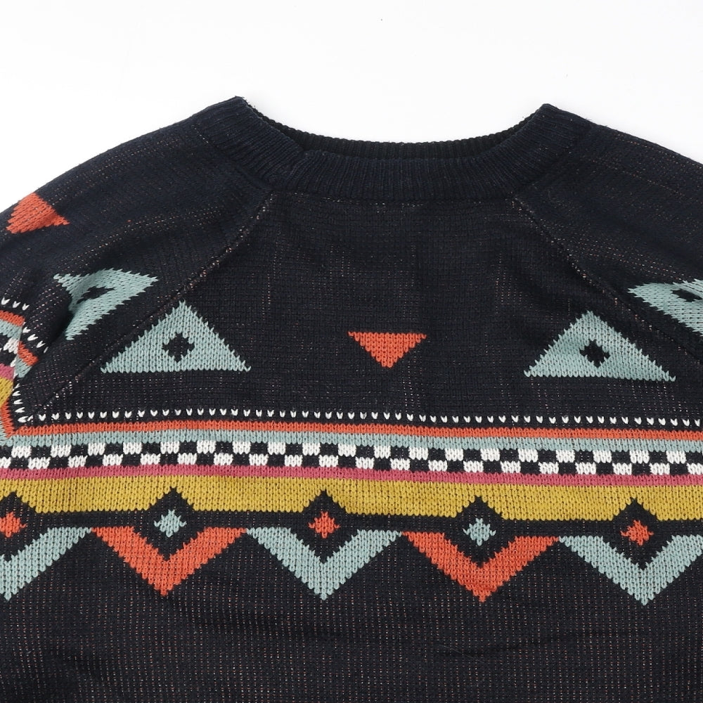 Preworn Womens Black Round Neck Geometric Acrylic Pullover Jumper One Size