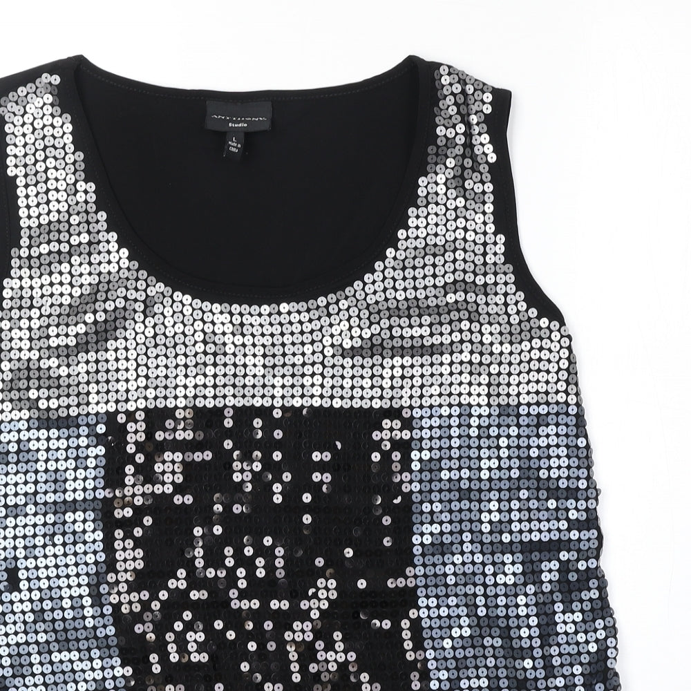 Antthony Womens Black Polyester Basic Tank Size L Scoop Neck