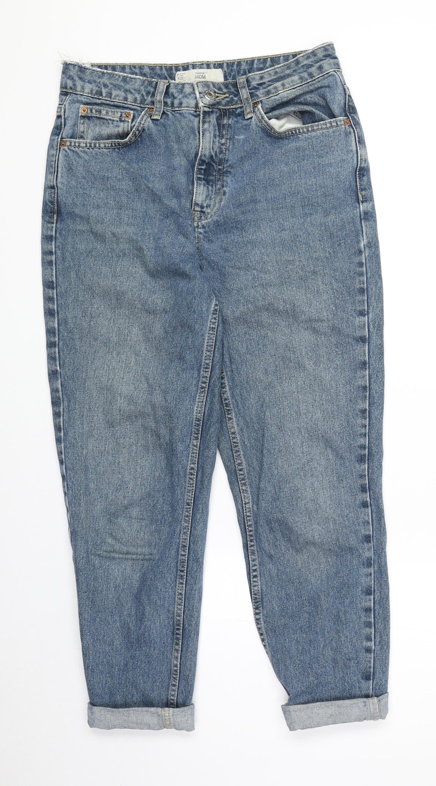 Topshop Womens Blue Cotton Mom Jeans Size 28 Regular Zip