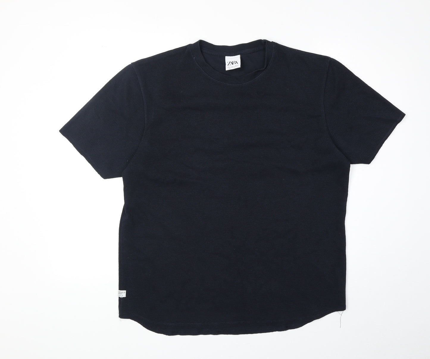 Zara Womens Blue Polyester Basic T-Shirt Size L Round Neck