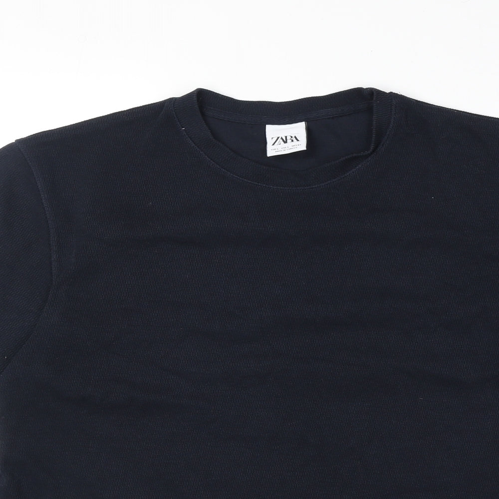 Zara Womens Blue Polyester Basic T-Shirt Size L Round Neck