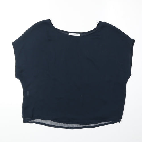 Mango Womens Blue Polyester Basic Blouse Size M Round Neck
