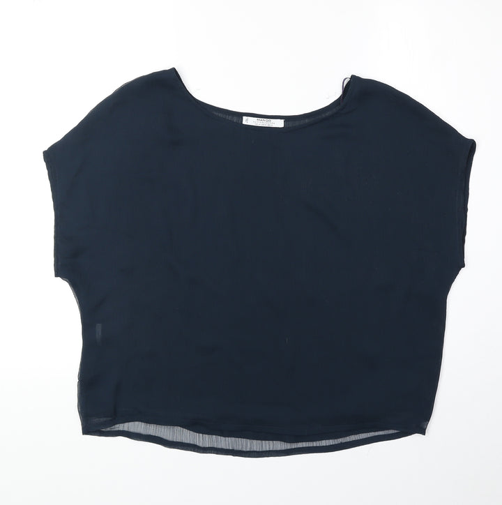 Mango Womens Blue Polyester Basic Blouse Size M Round Neck