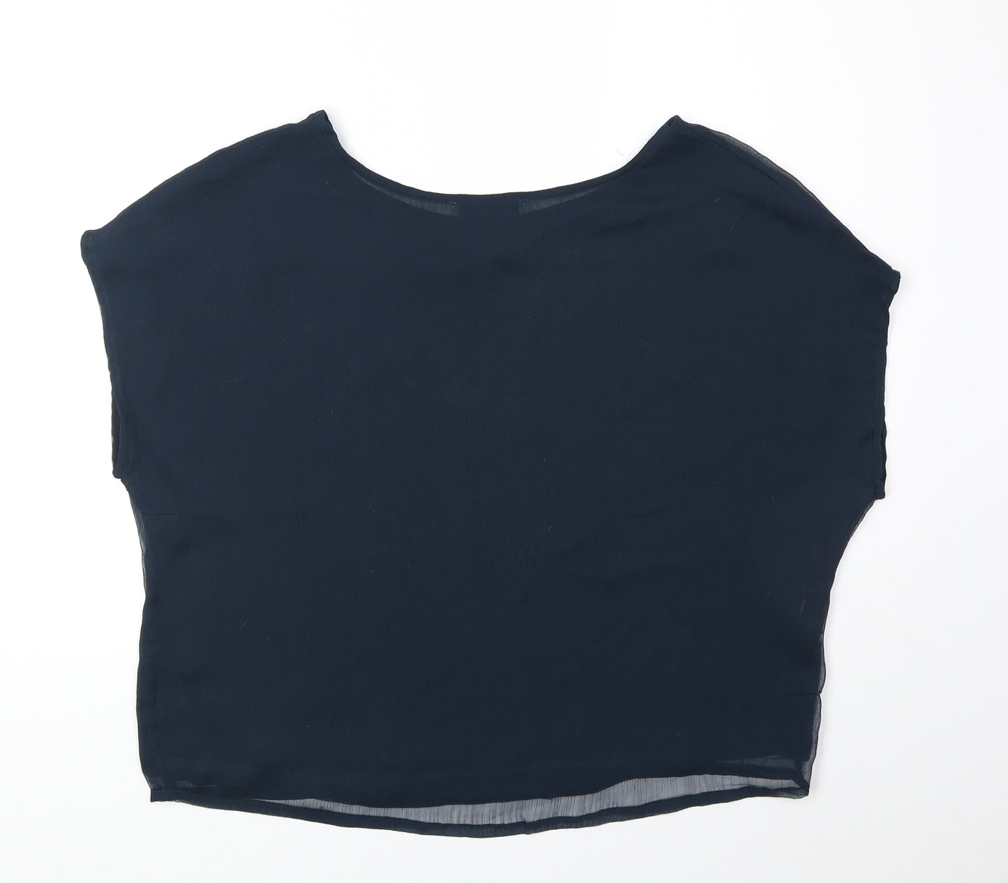 Mango Womens Blue Polyester Basic Blouse Size M Round Neck