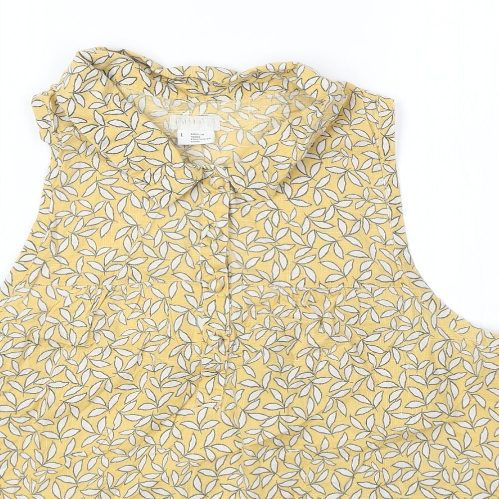 Cooperative Womens Yellow Geometric 100% Cotton Basic Blouse Size L Collared