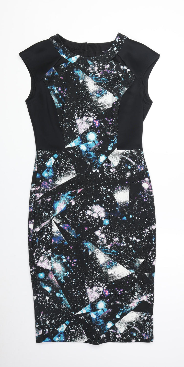 Marks and Spencer Womens Multicoloured Geometric Polyester A-Line Size 10 Round Neck Zip