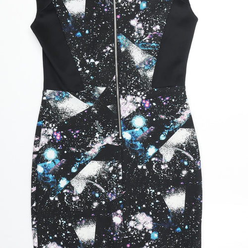 Marks and Spencer Womens Multicoloured Geometric Polyester A-Line Size 10 Round Neck Zip