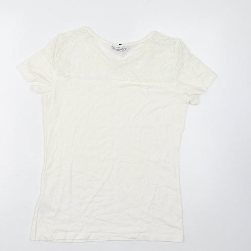 H&M Womens White Polyamide Basic T-Shirt Size M Scoop Neck - Lace Detail