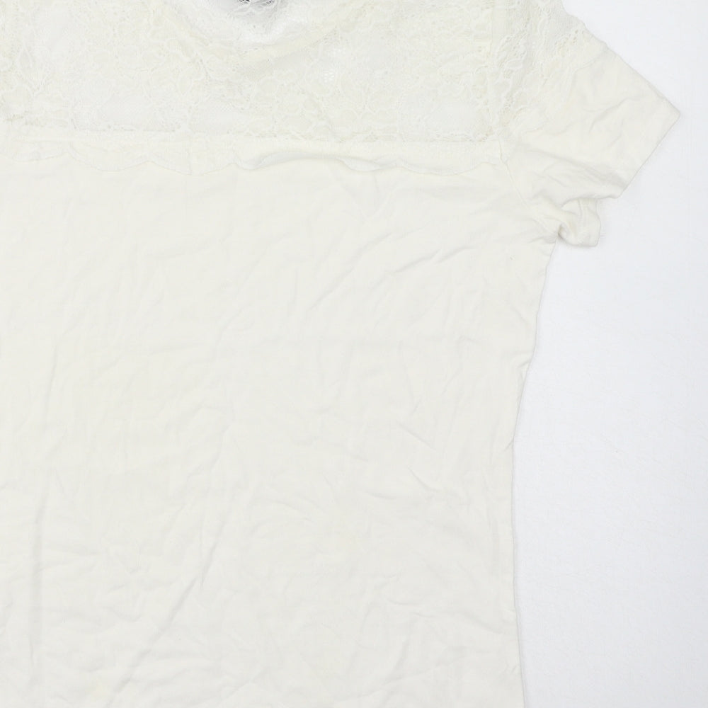 H&M Womens White Polyamide Basic T-Shirt Size M Scoop Neck - Lace Detail