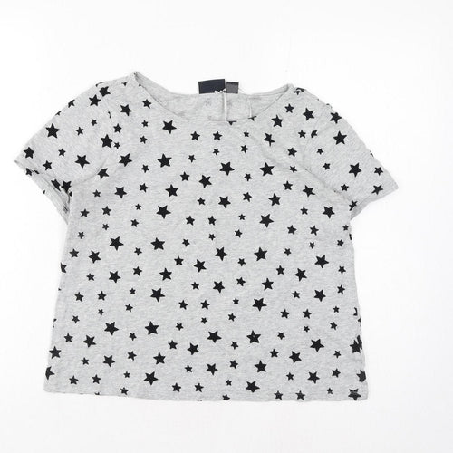 ESMARA Womens Grey Geometric Polyester Basic T-Shirt Size XS Boat Neck - Stars