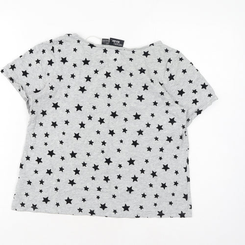 ESMARA Womens Grey Geometric Polyester Basic T-Shirt Size XS Boat Neck - Stars