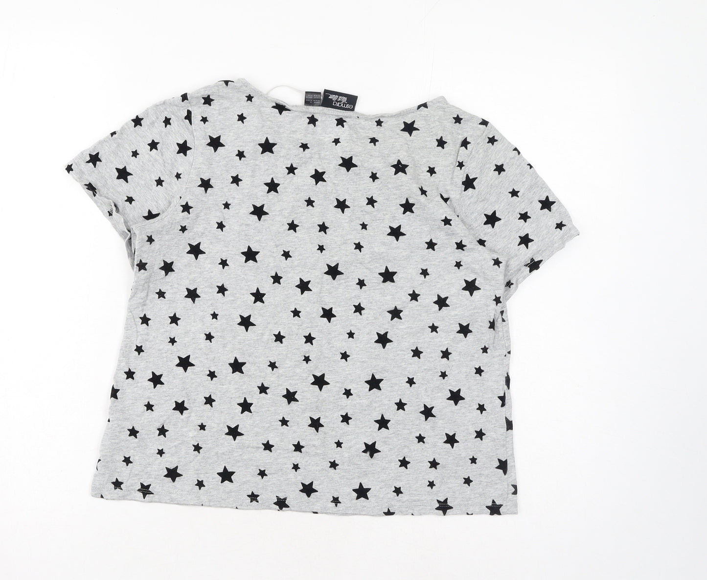 ESMARA Womens Grey Geometric Polyester Basic T-Shirt Size XS Boat Neck - Stars