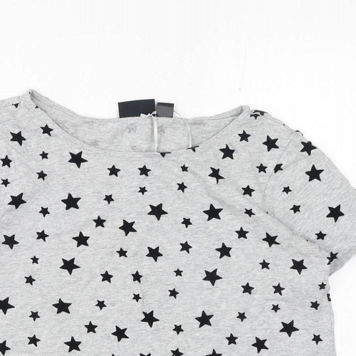 ESMARA Womens Grey Geometric Polyester Basic T-Shirt Size XS Boat Neck - Stars