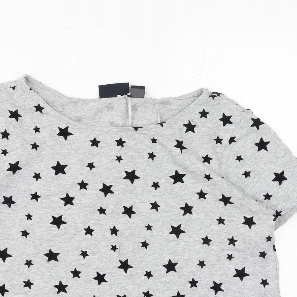 ESMARA Womens Grey Geometric Polyester Basic T-Shirt Size XS Boat Neck - Stars
