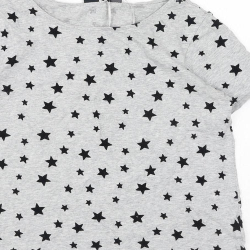 ESMARA Womens Grey Geometric Polyester Basic T-Shirt Size XS Boat Neck - Stars