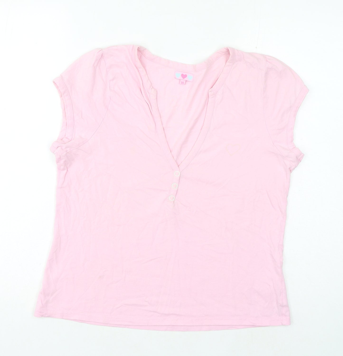Matalan Womens Pink Cotton Basic T-Shirt Size 14 V-Neck