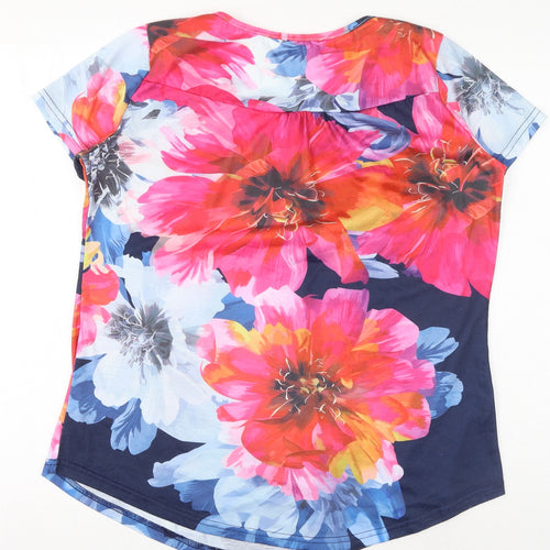 Preworn Womens Multicoloured Floral Polyester Basic T-Shirt Size M Scoop Neck