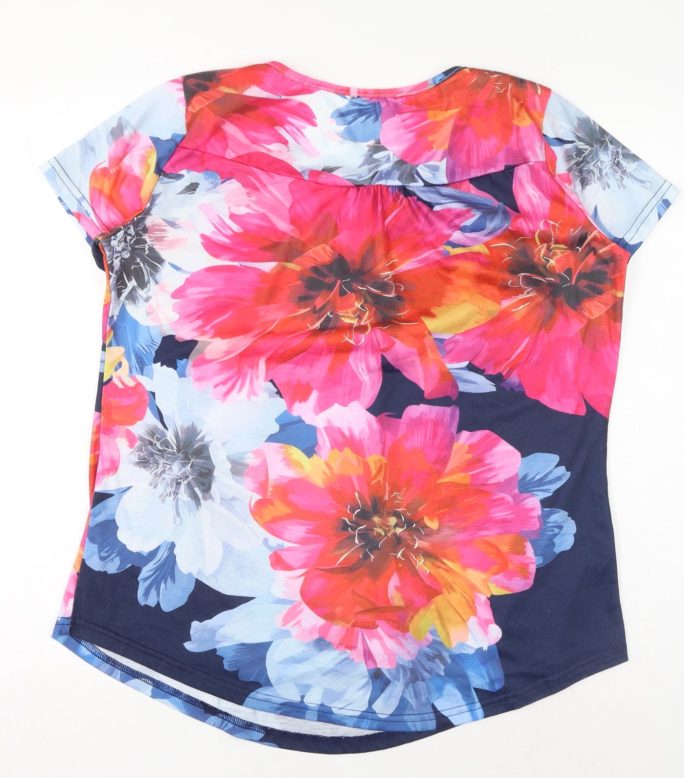 Preworn Womens Multicoloured Floral Polyester Basic T-Shirt Size M Scoop Neck