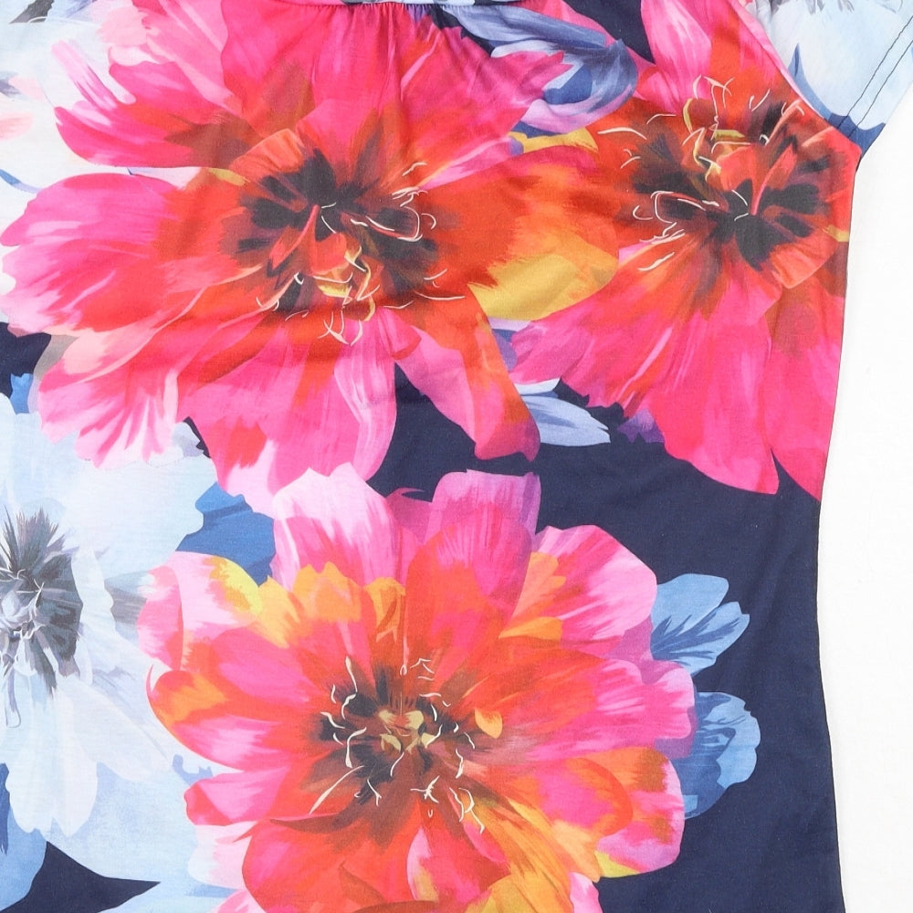 Preworn Womens Multicoloured Floral Polyester Basic T-Shirt Size M Scoop Neck